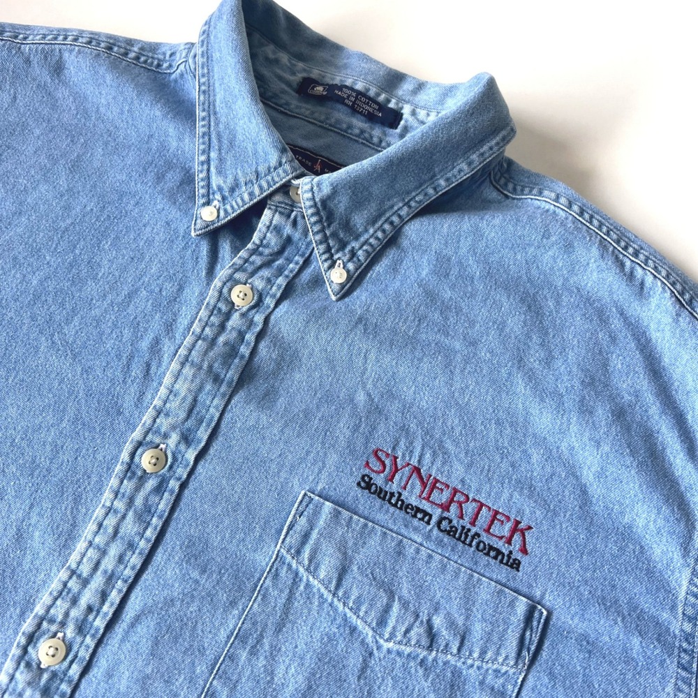 John Ashford XL Denim Button Down Shirt Synertek Southern California Cotton